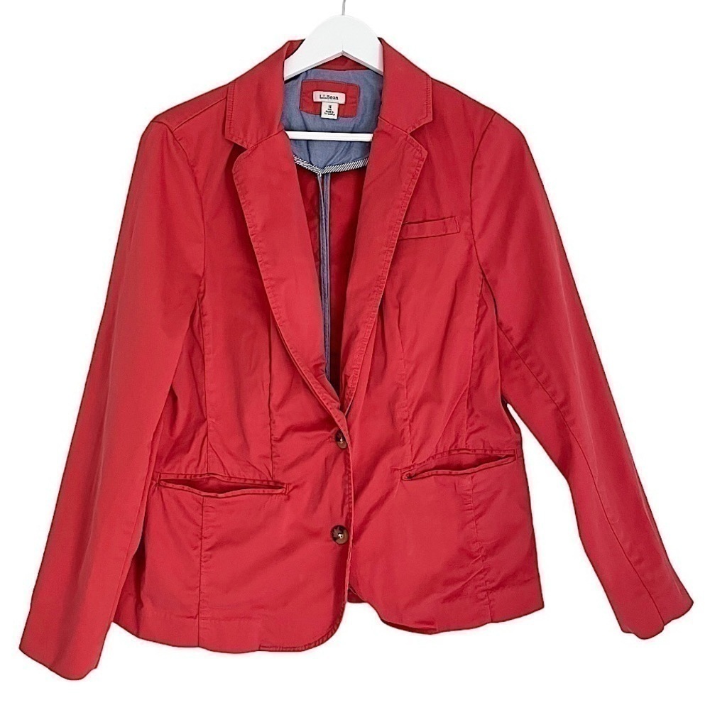 L.L. Bean‎ Women’s Casual Cotton Blazer Jacket Coral Pink Blue Size Medium